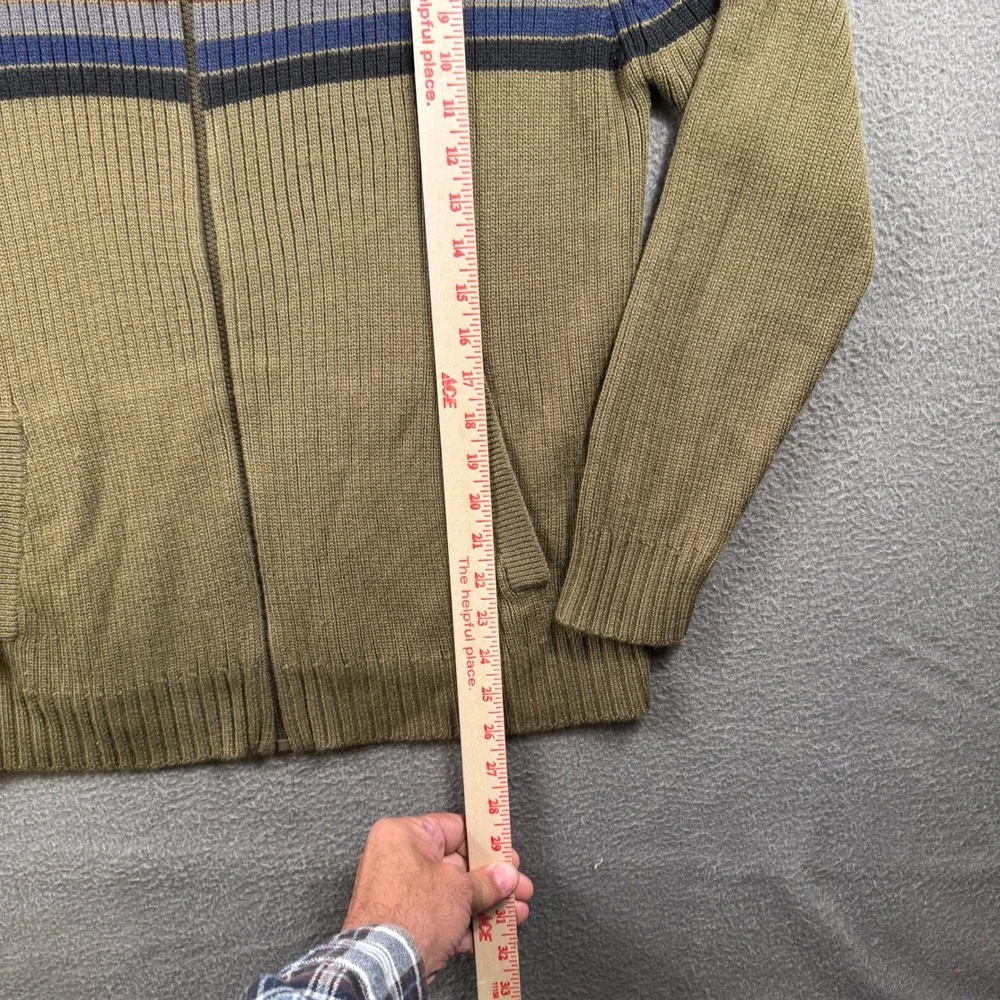 The North Face Full Zip Sweater Men M Green Striped Wool Blend A5 Series Hiking